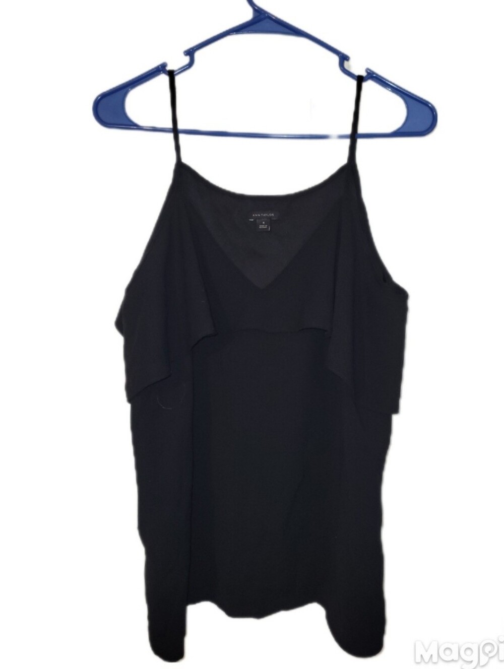 Ann Taylor Black Label Strappy Ruffled Blouse Size Med Romantic Demure